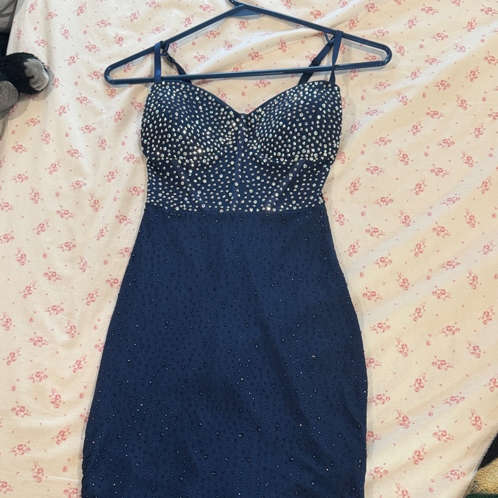 Elegant Navy Blue Embellished Dress